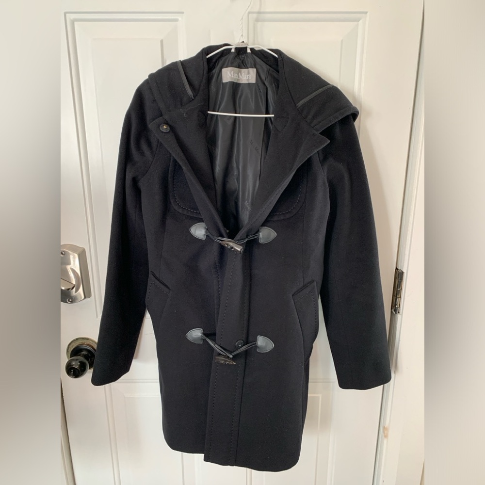 Black MaxMara 100% Virgin Wool Duffle Coat
